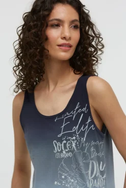 Top Dip Dye mit Label Print blue navy