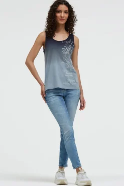 Top Dip Dye mit Label Print blue navy