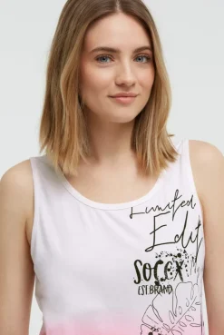 Top Dip Dye mit Label Print neon pink