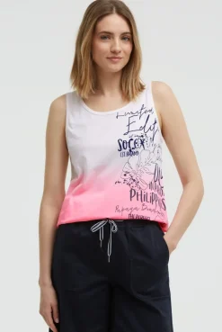 Top Dip Dye mit Label Print neon pink