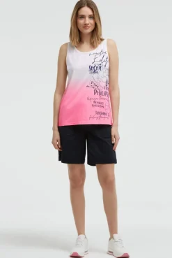 Top Dip Dye mit Label Print neon pink