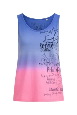 Top Dip Dye mit Label Print vividblue