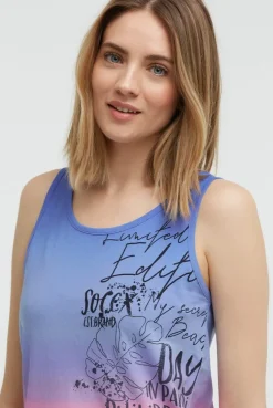 Top Dip Dye mit Label Print vividblue