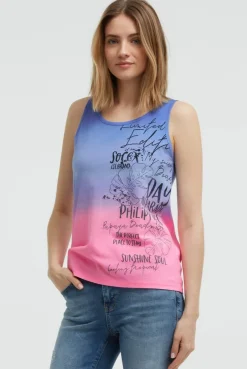 Top Dip Dye mit Label Print vividblue