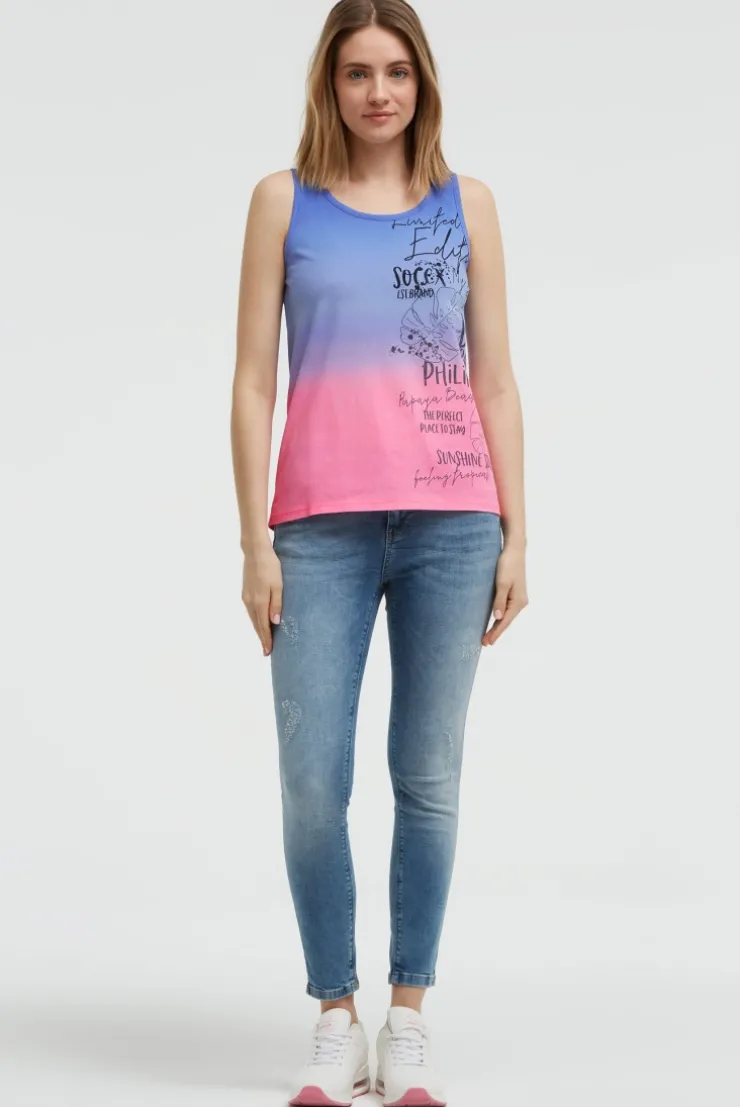 Top Dip Dye mit Label Print vividblue