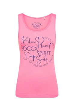Top mit Label Print neon pink