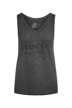 Top mit V-Ausschnitt und Glitter Print black