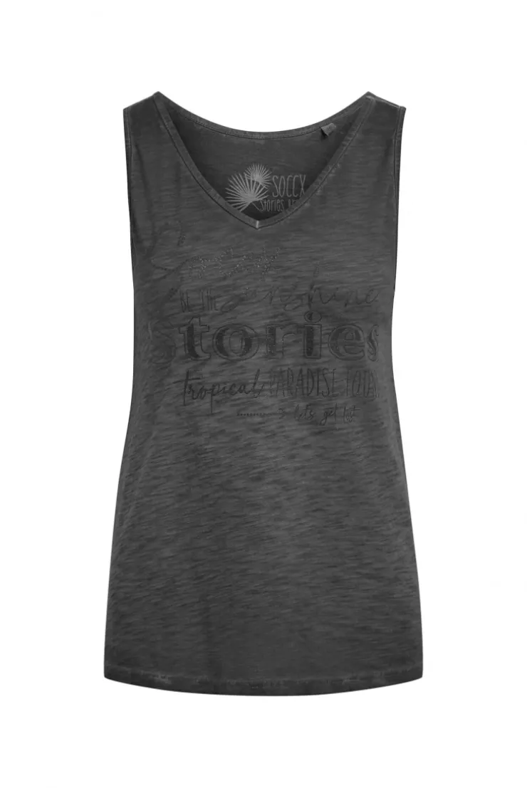 Top mit V-Ausschnitt und Glitter Print black