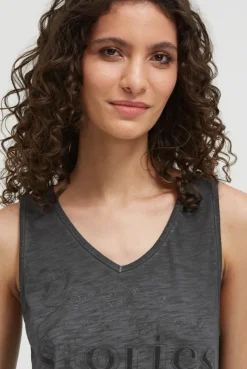 Top mit V-Ausschnitt und Glitter Print black
