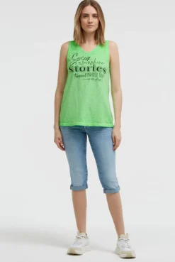 Top mit V-Ausschnitt und Glitter Print neon green