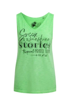 Top mit V-Ausschnitt und Glitter Print neon green
