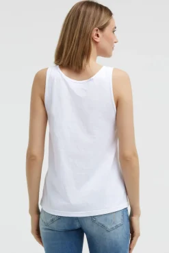 Top mit V-Ausschnitt und Glitter Print opticwhite