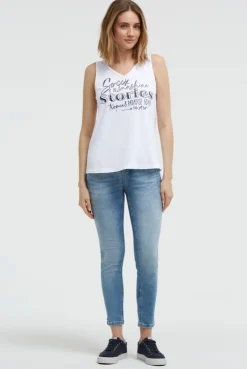 Top mit V-Ausschnitt und Glitter Print opticwhite