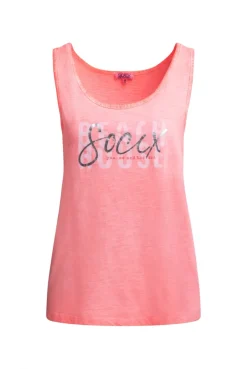 Top Oil Dyed mit Folienprint neon coral