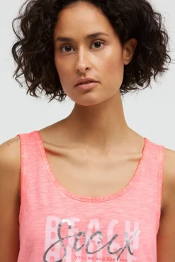 Top Oil Dyed mit Folienprint neon coral