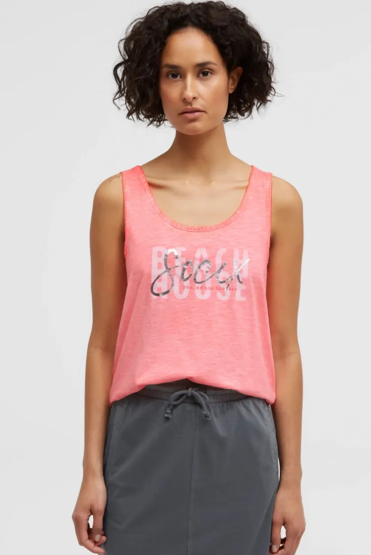 Top Oil Dyed mit Folienprint neon coral