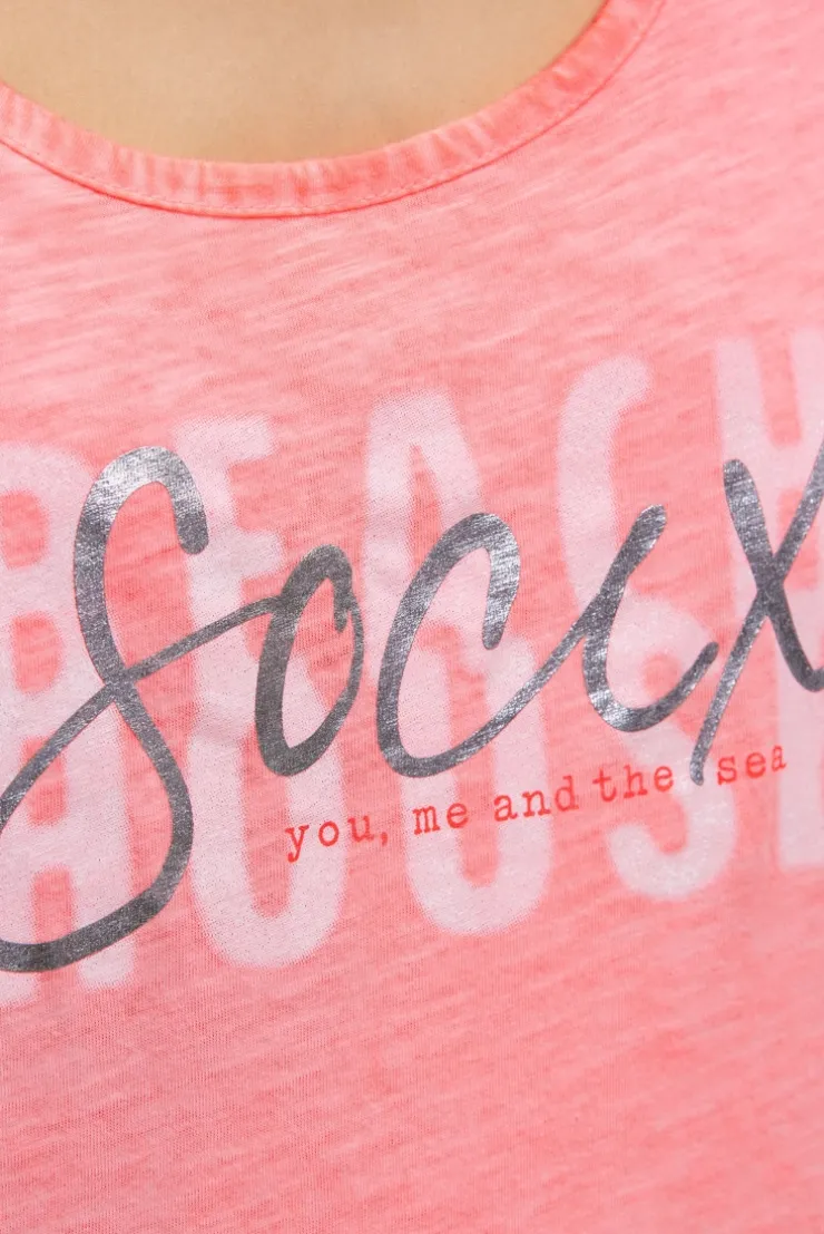 Top Oil Dyed mit Folienprint neon coral