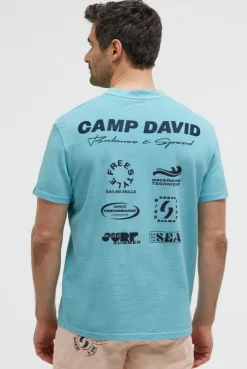 T-Shirt aus Slub-Pikee mit Back - Artwork aqua