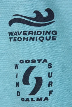 T-Shirt aus Slub-Pikee mit Back - Artwork aqua