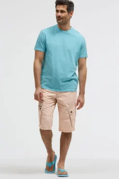 T-Shirt aus Slub-Pikee mit Back - Artwork aqua