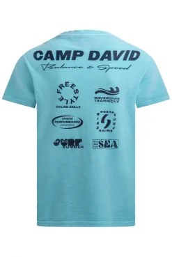 T-Shirt aus Slub-Pikee mit Back - Artwork aqua