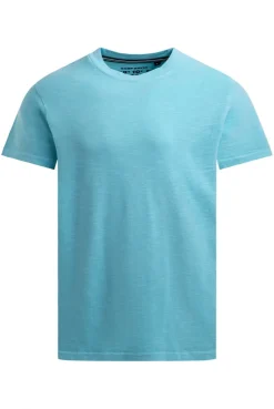 T-Shirt aus Slub-Pikee mit Back - Artwork aqua