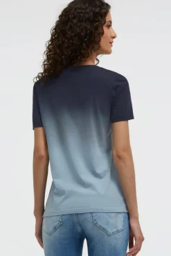 T-Shirt Dip Dye mit V-Ausschnitt und Label Print blue navy