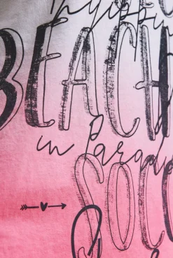 T-Shirt Dip Dye mit V-Ausschnitt und Label Print neon pink