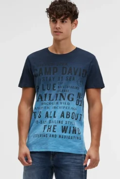 T-Shirt Dip Dye mit Wording Prints blue navy