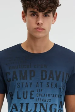 T-Shirt Dip Dye mit Wording Prints blue navy