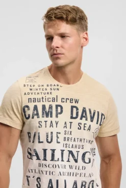 T-Shirt Dip Dye mit Wording Prints sea sand