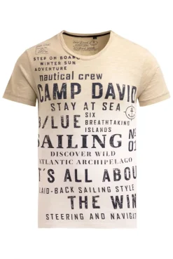 T-Shirt Dip Dye mit Wording Prints sea sand