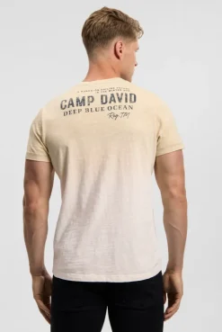 T-Shirt Dip Dye mit Wording Prints sea sand