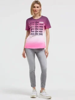 T-Shirt Dip Dye mit Wording Print vivid pink