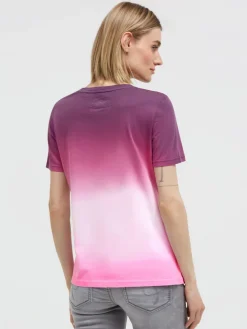 T-Shirt Dip Dye mit Wording Print vivid pink