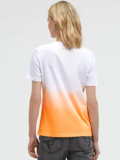 T-Shirt Dip Dye mit Wording Print neon apricot