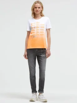 T-Shirt Dip Dye mit Wording Print neon apricot