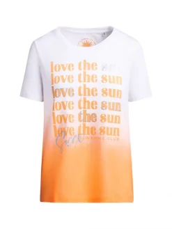 T-Shirt Dip Dye mit Wording Print neon apricot