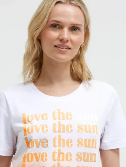 T-Shirt Dip Dye mit Wording Print neon apricot