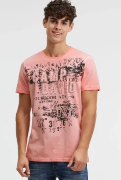 T-Shirt im Used Look mit Logo-Applikationen wild salmon | S