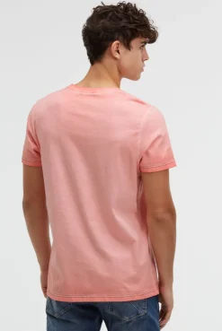 T-Shirt im Used Look mit Logo-Applikationen wild salmon | S