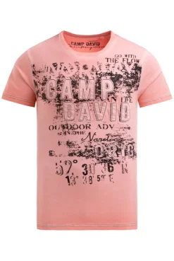 T-Shirt im Used Look mit Logo-Applikationen wild salmon | S