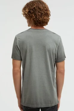 T-Shirt im Used Look mit Logo-Applikationen dusty green | S