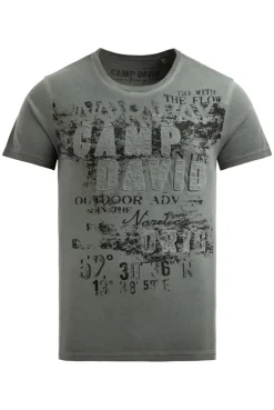 T-Shirt im Used Look mit Logo-Applikationen dusty green | S