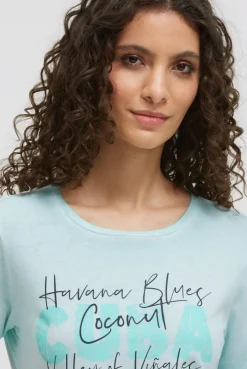 T-Shirt Inside Oil Dyed mit Cuba Print aqua splash