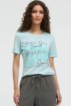 T-Shirt Inside Oil Dyed mit Cuba Print aqua splash