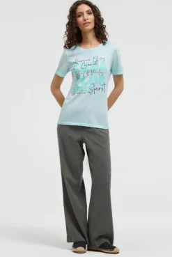 T-Shirt Inside Oil Dyed mit Cuba Print aqua splash