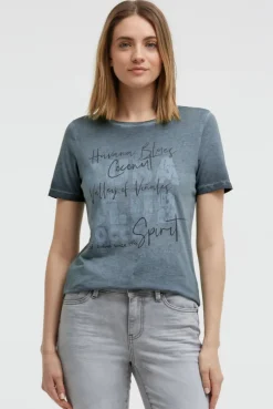 T-Shirt Inside Oil Dyed mit Cuba Print green shadow