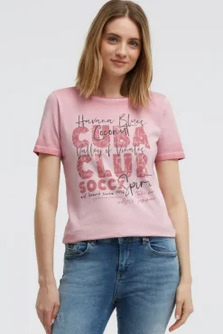 T-Shirt Inside Oil Dyed mit Cuba Print beachy red