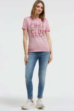 T-Shirt Inside Oil Dyed mit Cuba Print beachy red